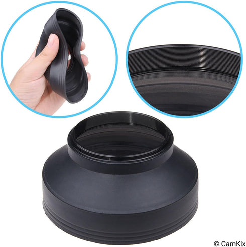 Camera Lens Hood 52mm - Rubber - Set of 2 - Collapsible in 3 Steps - Sun Shade/Shield - Reduces Lens Flare and Glare - Blocks Excess Sunlight for ...