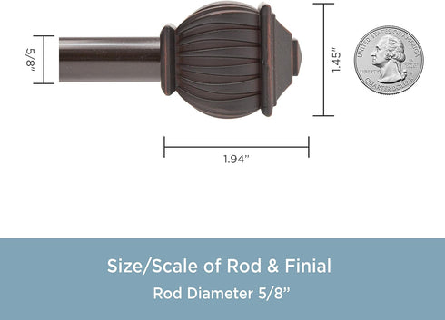 Kenney KN71712 Beckett Soft Square End Standard Decorative Window Curtain Rod, 28-48" Adjustable Length, Weathered Brown Finish, 5/8" Diameter Ste...