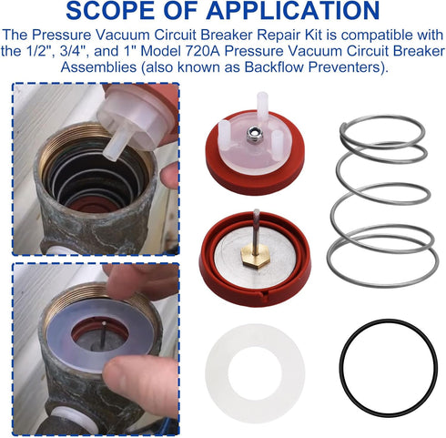 RK1-720A Pressure Vacuum Breaker Repair Kit, for Zurn Wilkins 1/2”, 3/4”, and 1”Pressure Vacuum Breaker...