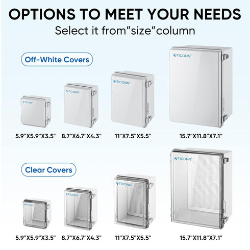 TICONN Waterproof Electrical Junction Box IP67 ABS Plastic Enclosure with Hinged Cover with Mounting Plate, Wall Brackets, Cable Glands (Off-white...