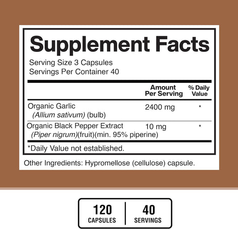 American Standard Supplements Garlic 2400mg Per Serving with Black Pepper Fruit Extract – Vegan, Gluten Free, Non-GMO, 120 Capsules, 40 Servings...