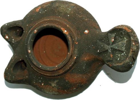 Holy Land Market Antique Crusader Two 2-Wick Clay Oil Lamp - Herodian Style Ancient Heritage...