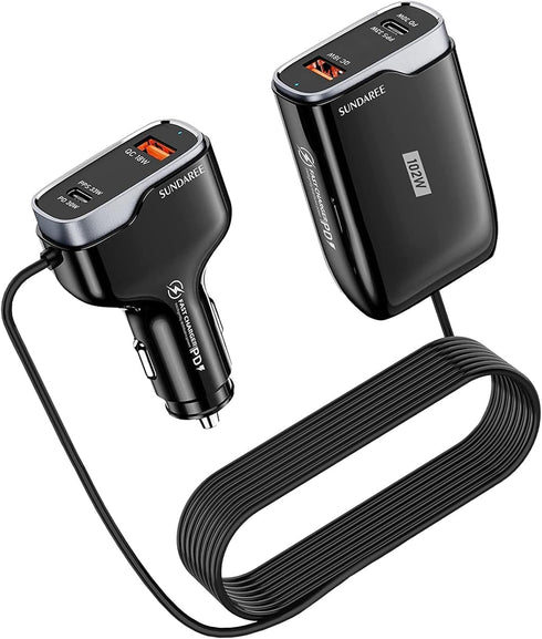 SUNDAREE 12v USB Charger Multi Port,102W Super Fast Car Charger with 5FT Cable - Cigarette Lighter USB Charger for iPhone and Samsung & More - Bla...