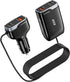 SUNDAREE 12v USB Charger Multi Port,102W Super Fast Car Charger with 5FT Cable - Cigarette Lighter USB Charger for iPhone and Samsung & More - Bla...