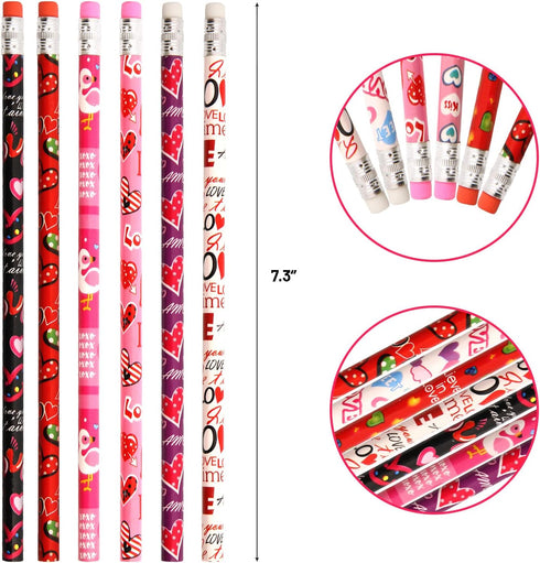 Valentine's Day Pencils for Kids Red Heart Pencils Bulk with Erasers 60 Pcs Valentines Wood Pencils for Goodie Bags Fillers Exchange Gifts School ...