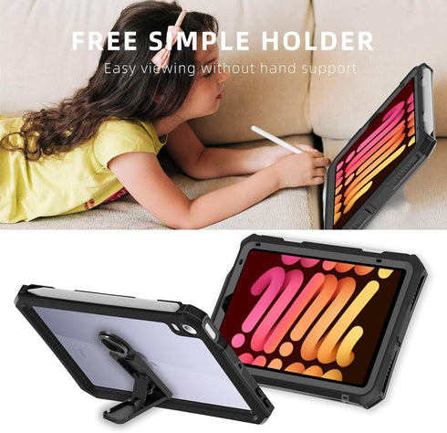 iPad Mini 6 Case Waterproof for iPad Mini 6th Generation with Built-in Screen Protector Pencil Holder, Full Body Rugged Shockproof Dropproof Prote...