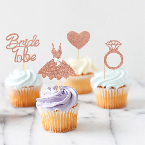 Ercadio 36 Pack Bride to Be Cupcake Toppers Rose Gold Glitter Dress Heart Ring Cupcake Picks Wedding Bachelorette Bridal Shower Party Cake Decorat...