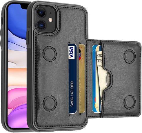 LakiBeibi Case for iPhone 11 with Card Holders, Dual Layer Lightweight Slim Leather Wallet Case Flip Folio Magnetic Lock Protective Case for Apple...
