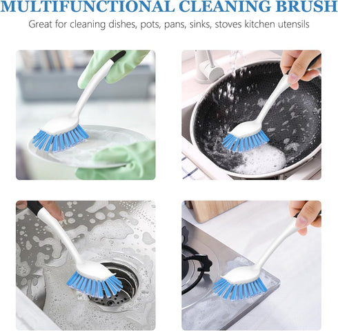 SetSail Dish Brush with Handle, 2 Pack Stiff Bristles Dish Scrubber with Built-in Scraper Dish Scrub Brushes for Cleaning Dishes, Pots and Pans, K...