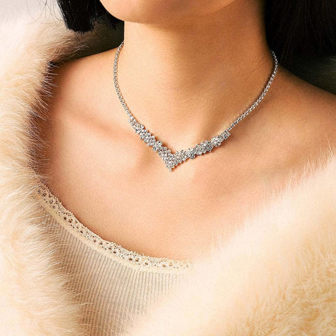 Unicra Silver Bride Necklace Earrings Set Bridal Wedding Jewelry Sets Party Rhinestone Costume Jewelry Set Crystal Choker Necklace for Women and B...
