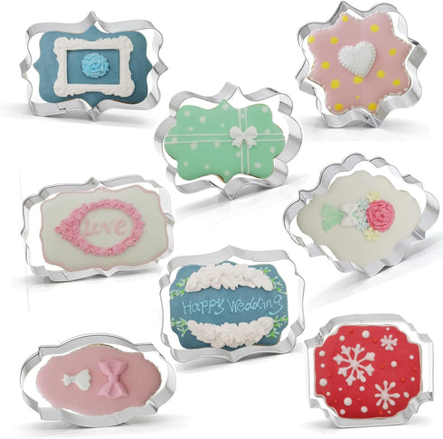 Fancy Plaque Cookie Cutters Set of 8 pcs, Stainless Steel Wedding Frames Shaped Fondant Cutter Molds Baking DIY...