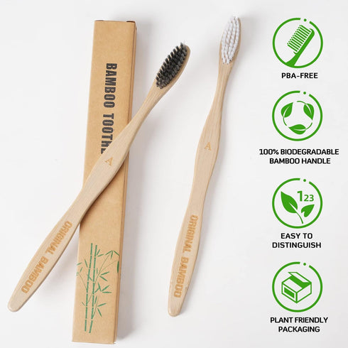 Toothbrushes Sustainable Biodegradable Eco-Friendly Natural Bamboo Charcoal Tooth Brush for BPA Free Soft Bristles, Dental Hygiene, Gum Care...