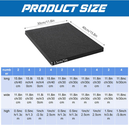 4 Pieces Polyurethane Foam Sheet 15.8 x 11.8 x 1 Inch Cuttable Polyurethane Foam Pads Craft Foam Black Tool Box Foam Insert for Toolbox Camera Sto...