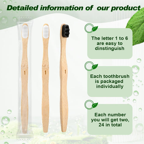 Sieral 24 Pcs Toothbrushes Extra Soft Bristles Wooden Bamboo Toothbrush 20000 Soft Natural Bristle Toothbrush for Kids Adults Home Travel Individu...