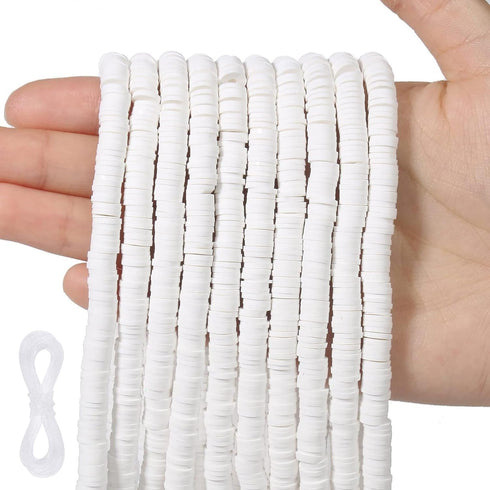 3600 pcs White Clay Beads for Bracelets Making, 10 Strands Flat Round Polymer Clay Beads 6mm Spacer Heishi Beads for Jewelry Making Earring Neckla...