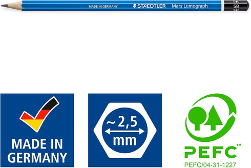 STAEDTLER Mars Lumograph 5B Graphite Art Drawing Pencil, Soft, Break-Resistant Bonded Lead, 12 Pack, 100-5B...