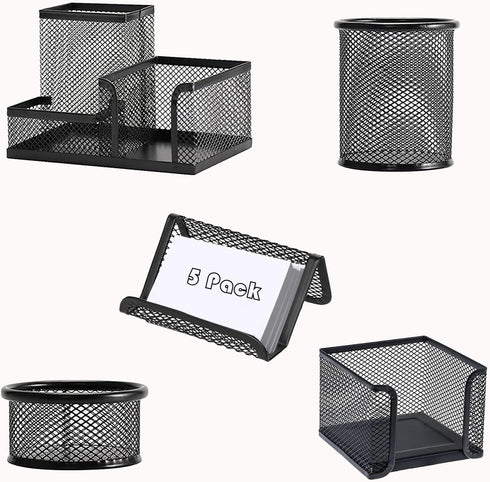 Desk Organizers and Accessories Set, Mesh Pen Holder,Office School Home Desktop Supplies for Clip Phone Sticky Notes,Mail, Caddy Storage Baskets(B...