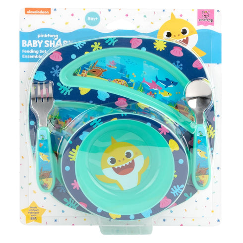 The First Years Baby Shark Dinnerware Set - Toddler Plates and Bowls Set - Includes 1 Toddler Plate, Toddler Bowl, and Toddler Fork and Spoon - 4 ...
