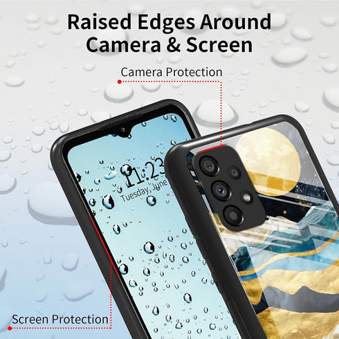 Galaxy A23 5G Phone Case for Samsung Galaxy A23 5G Case Tempered Glass Black Cover with Mountain Forest Landscape Design for Women Men Anti-Scratc...