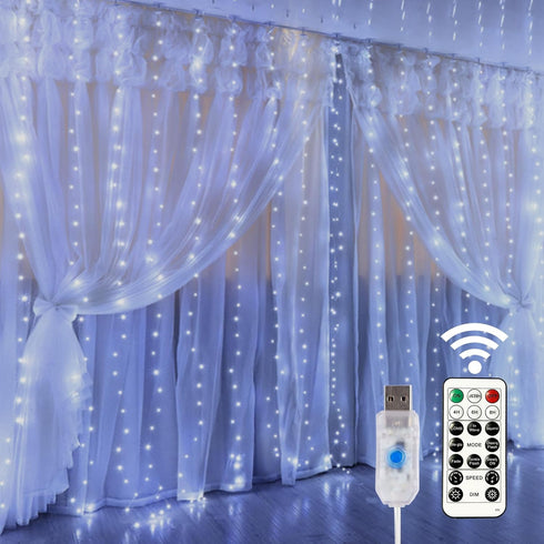 HOME LIGHTING Window Curtain String Lights, 300 LED 8 Lighting Modes Fairy Copper Light with Remote, USB Powered Waterproof for Christmas Bedroom ...