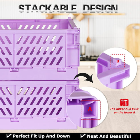 2-Pack Mini Foldable Plastic Baskets for Organizing and Storage, Collapsible Storage Crate for Home Kitchen Bedroom Bathroom Office (9.8x6.5x3.8, ...