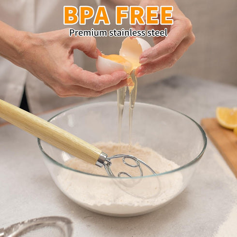 ALLTOP Danish Dough Whisk - Ultimate Dutch Mixer Hand Utensil with Stainless Steel Dough Hook - Essential Sourdough Stirring Stick for Perfect Bre...