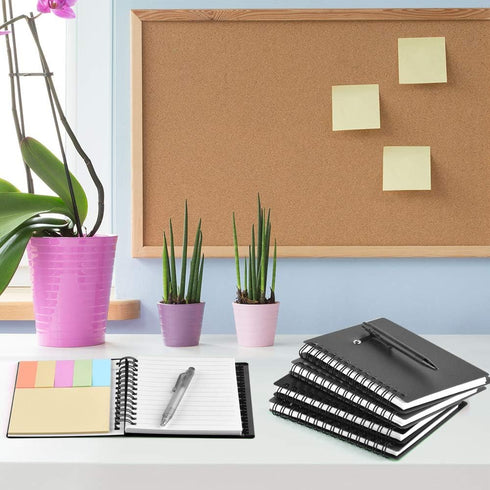 Coopay 4 Pieces Spiral Notebook Steno Pocket Notepad with Pen in Holder and Sticky Notes, Page Marker Index Tabs Flags Making Plans Writing Memos ...