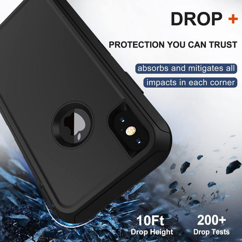 for iPhone X Case, iPhone Xs Case with Belt Clip Holster, 2X Screen Protector, Military Grade Shockproof Heavy Duty Full Body Drop-Proof Rugged Pr...
