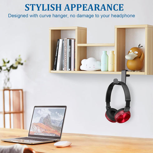 Headphone Holder Under Desk, Gaming Headset Headphone Hook Hanger Hook, Headphone Stand with 360-Degree Adjustable Rotating Arm Clamp- Built in Ca...