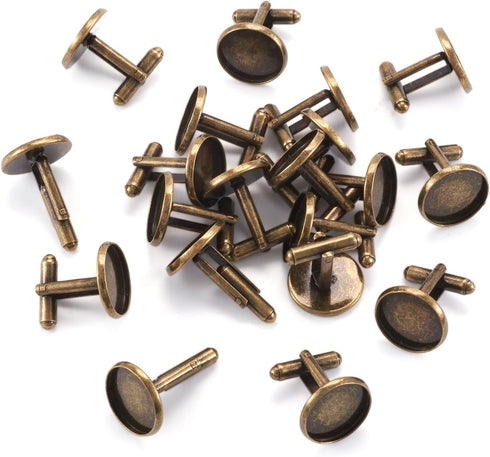 Pandahall 20pcs Brass Men's Cufflinks Cuff Button Cabochons Frame Tray Bezel Cufflink Blanks Setting Tray: 16mm/0.63inch Antique Bronze...