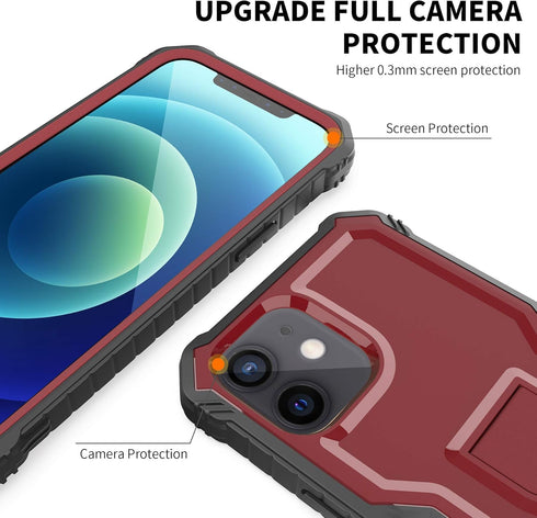 DUOPAL for Apple iPhone 12 Case, Military Grade Protection Shockproof Case with Tempered Glass HD Screen Protector and Kickstand Compatible with A...
