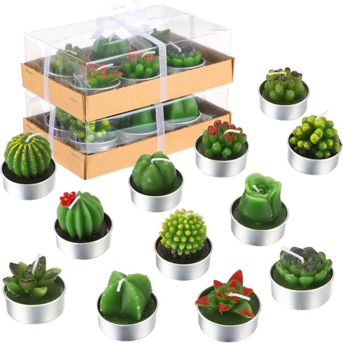 12 Pieces Cactus Tealight Candles Handmade Delicate Succulent Cactus Candles for Party Wedding Spa Home Decoration Gifts (Stylish Style)...