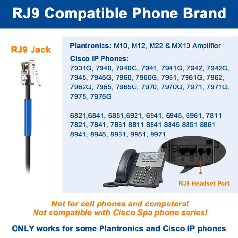U10 Headset Adapter RJ9 to QD Cable for Plantronics Quick Disconnect Headsets Coil Cord Compatible with Cisco IP Phones 6945 7940 7942 7945 7960 7...