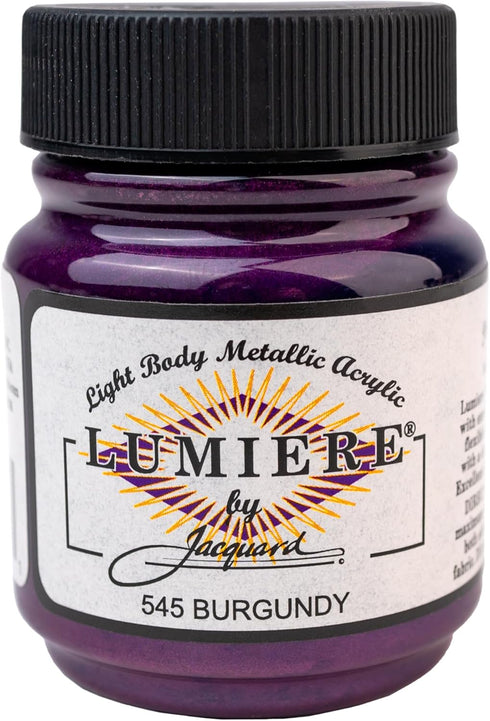 Jacquard Lumiere 2.25oz Fabric Paint Burgundy - Metallic Paint for Fabric, Leather, Canvas, Paper and Wood - Light-Bodied Metallic Acrylic Paint -...