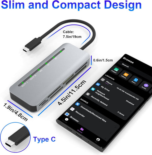USB C Multi Card Reader 7-in-1 Aluminum SD/Micro SD/CF/MS/XD Card Reader, 5Gbps High Speed Camera Card Reader for SDXC SDHC TF CF MS MMC, Sony Mem...