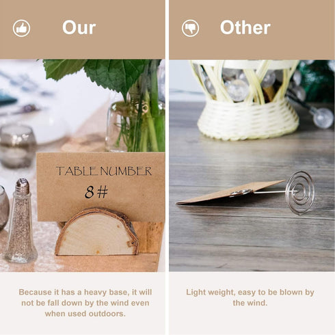 Semi-Circular Wood Wedding Place Card Holders with 40 Pcs Kraft Name Cards for Table Setting, Table Number Holders Sign Stand, Name Card Picture P...
