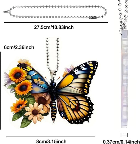 Butterfly Car Rearview Mirror Accessories, Butterfly Car Hanging Ornament, Sunflower Car Pendant for Home Decoration Keepsake Christmas Valentine'...