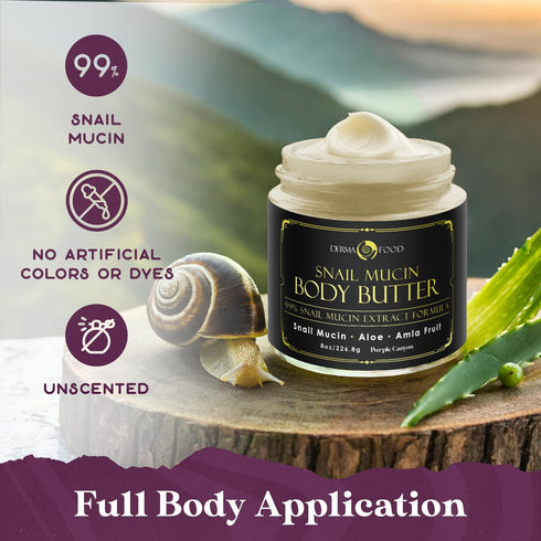 PURPLE CANYON 99% Snail Mucin Body Butter 8oz | Reduce Blemishes, Dark Spots, and Wrinkles for Radiant Skin | Skin Care Snail Cream Moisturizer Dr...