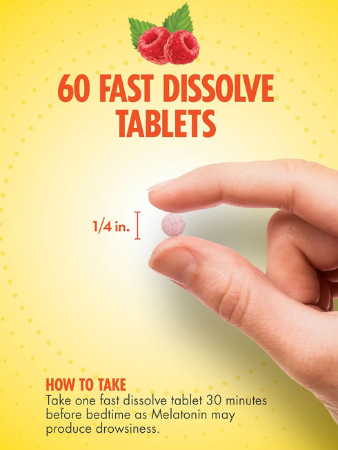 Fast Dissolve Melatonin 5mg | 60 Tablets | Natural Berry Flavor | Vegetarian, Non-GMO, and Gluten Free Supplement | by Sundance...