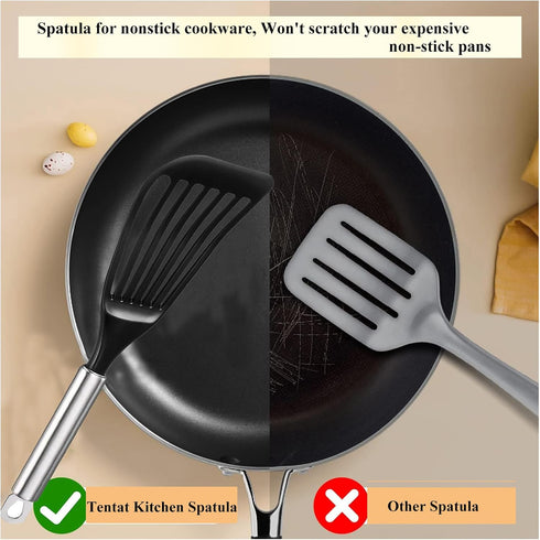 2pcs -Tenta Kitchen Nonstick cookware Thin Slotted Egg Spatula Turner Flexible Nylon Metal Fish Spatula, Wide Blade Lightweight Heat Resistant wit...