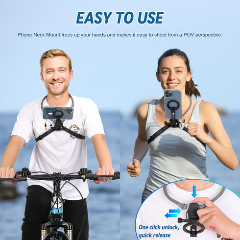 Magnetic Neck Phone Mount for Recording, POV Vlog Magnetic Neck Tripod with Anti-Vibration Chest Strap, POV Phone Holder, Phone Necklace Holder fo...