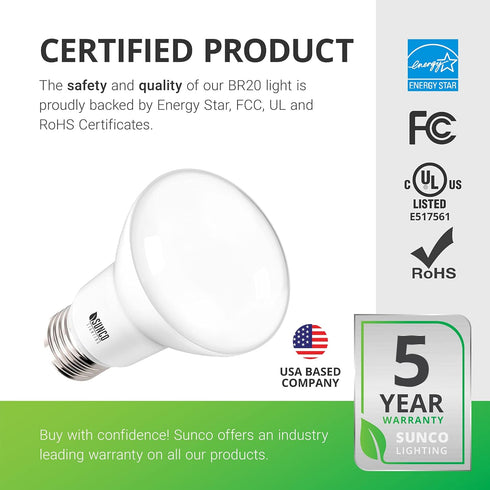 Sunco Lighting - 4 Pack BR20 LED Bulbs Indoor Flood Light R20 Dimmable CRI93 2700K Soft White 50W Equivalent to 7W, E26 Medium Base, Recessed Can ...