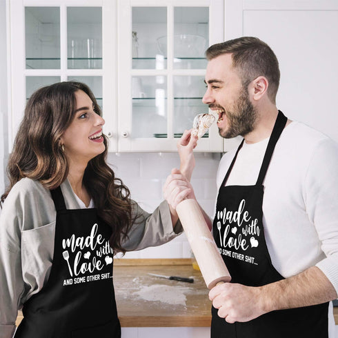 Funny Aprons for Women Men, Novelty Kitchen Cooking Apron with 2 Pockets, Cute Baking Gifts for Bakers, Birthday Housewarming Gifts for Wife Husba...