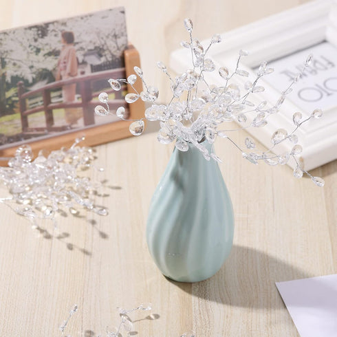 Kisangel White Artificial Flowers 50Pcs Artificial Flower Stem with Crystal Acrylic Bead Drop Pearl Sticks Beaded String Bridal Bouquet Picks for ...