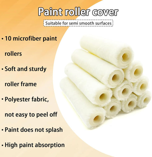 10 Pieces Paint Roller Cover, 4 inch Wool Blend Roller Covers, Washable Covers for Roller Frame, 0.2” Short Nap, Mini Paint Rollers for Painting W...