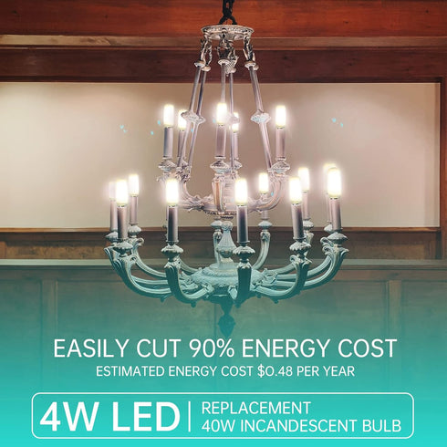 Frosted Light Bulbs E12 LED Bulb 40W Daylight White 4000K, Chandelier Light Bulb Frosted, E12 Candelabra Light Bulb 40 Watt Equivalent T6 Tubular ...