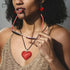 RechicGu Big Chunky Puffy Heart Pendant Choker Necklace Earrings Jewelry Set, Black String Chain,Stainless Steel Hook,Y2K Grunge Gothic Necklace,E...