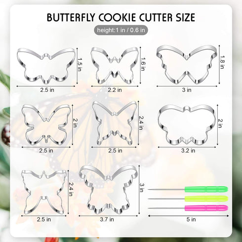8 Pieces Butterfly Cookie Cutter Set Stainless Steel Metal Biscuit Cutter Mould and 6 Pieces Sugar Stirring Pins for Sandwich Chocolate Fondant Bi...