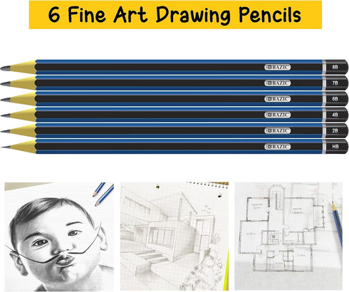 BAZIC Drawing Sketching Pencil Set, HB 2B 4B 6B 7B 8B, Professional Graphite Sketch Kit Pencils, for Artists Adults Beginners (6/Pack), 2-Packs...