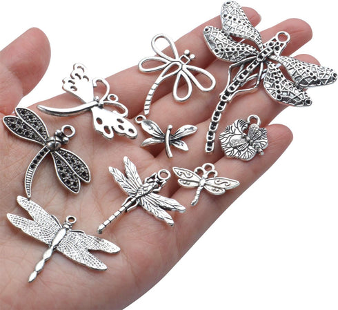 100g (About 50-80pcs) Antique Silver Dragonfly Charms Tibetan Insect Charms Pendants Craft Supplies for Bracelets Necklace Jewelry Making...